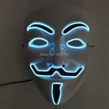 

Hot Sales Halloween Cosplay Costume decorative 10 Colors Sound Active EL wire Vendetta mask Fashion Classic V for VENDETTA Mask