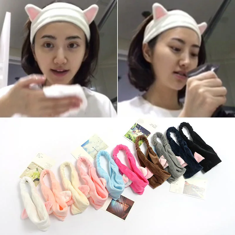 

Lovely Cat Ears Headband Women Wash Face Facial Mask Make-up Bundle Headdress Elastic Hair Band Bath Accessories Girls Headwear