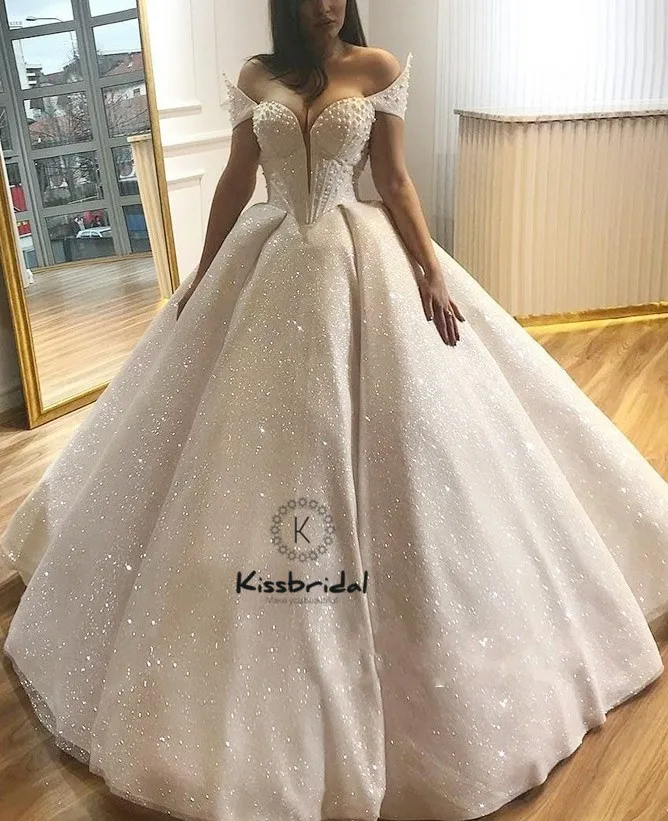 Роскошные бальное платье Свадебные Dresess 2018 пикантные Off-the-Shoulder Swertheart декольте