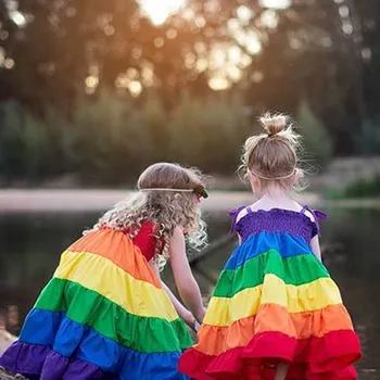 

infant baby girl clothes summer dress 2019 clothes Toddler Kids Girls Rainbow Striped Patchwork Princess Party Dress Sundress