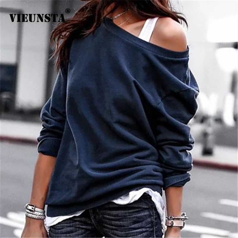 

VIEUNSTA 3XL Sexy Off Shoulder Elegant Hoodie Sweatshirt Women Slash Neck Long Sleeve Pullover Tops Autumn Oversized Sweatshirts