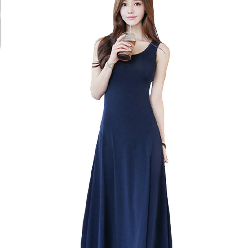 

Casual Modal Long Dress 2019 European Summer Women Home Gown female O-neck Bohemia Grand Party Beach Maxi Dress
