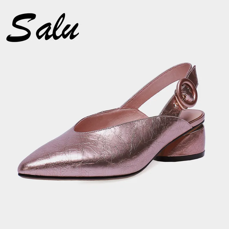 

Salu Elegant Women 2019 New Sweet Genuine leather Sandals New Concise Party Wedding Shoes Woman Elegant Strange Heels Sandals
