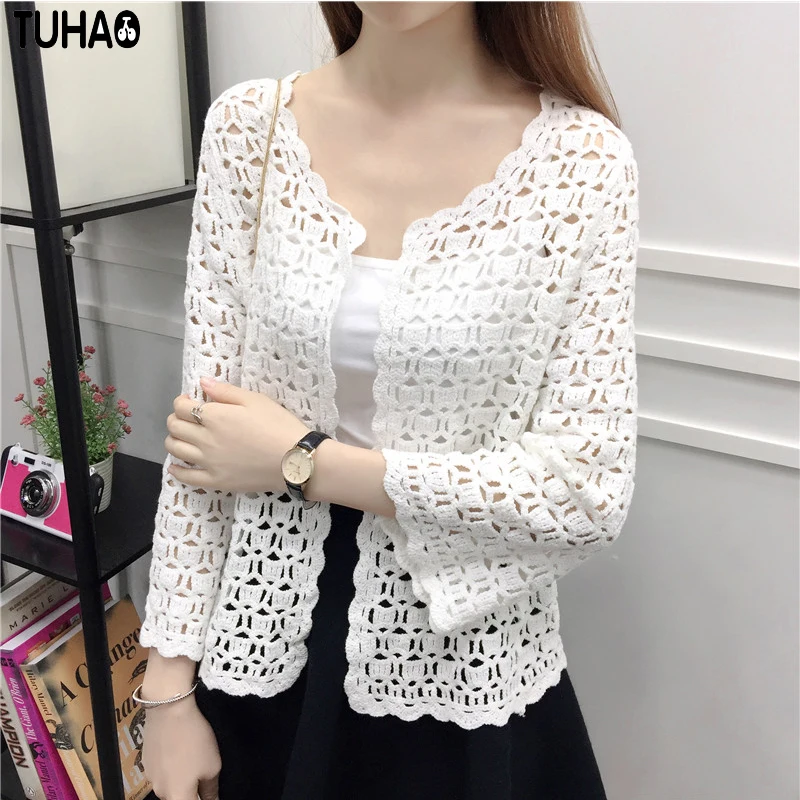 Ceny Wiosna Lato Biały Bluzki Hollow Out Dzianiny Kimono Cardigan Bluzki Koszule Vintage Sexy Rozrywka Bluzka Koszule Damskie Top RG63
