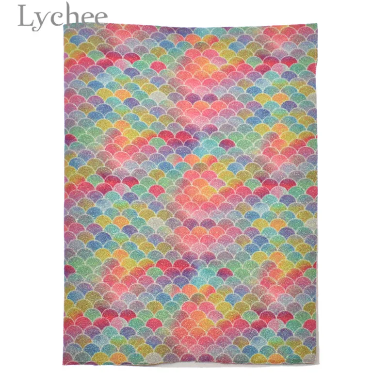 Lychee 21x29 см Русалочка Радужный Блеск Ткань Красочные Синтетическая Кожа DIY материалы аксессуары для шитья