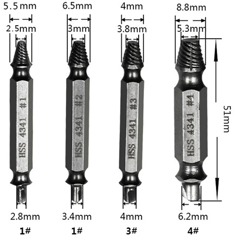 4 шт поврежденный винт сверло для извлечения Руководство Комплект сломанный болт Скорость из легкого из двухсторонняя поврежденных шнековый экстрактор сверло ступенчатое сверло удалить поврежденный Винт экстрактор