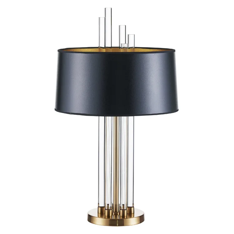Modern Crystal Glass Bar Table Lamp Wrought Iron Black Fabric Table