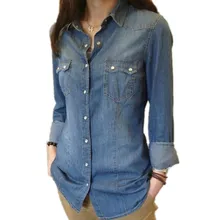 Womens Chambray Shirt Top denim Shirts and font b Blouses b font Long Sleeve Snap Button