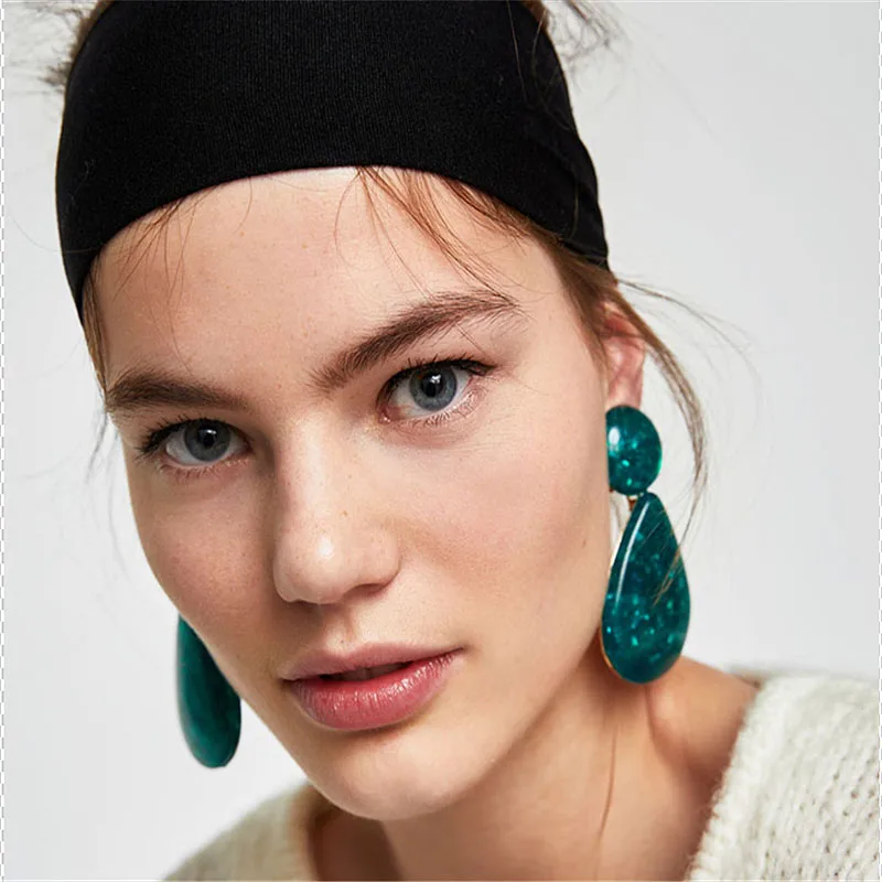 

CWEEL Green Drop Earrings For Women Acrylic Resin Water Drop Statement Drop Dangle Earrings Fashion Wedding Jewelry Brincos