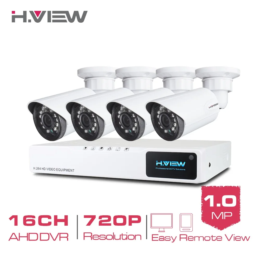

H.View 16CH CCTV System 720P HDMI AHD CCTV DVR 4PCS 1.0 MP IR Security Camera 24 Leds 1200 TVL CCTV Camera System Kits No HDD