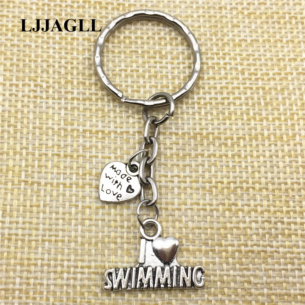 Fashion Creative Sports Key Chain Ring Keyring Silver Love Swimming