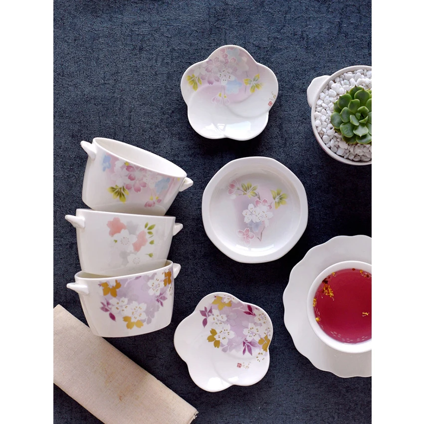 

Japanese ceramic bowl soup noodle rice bowl flower print fruit plate kitchen cake plates serving dish new Tableware home decor