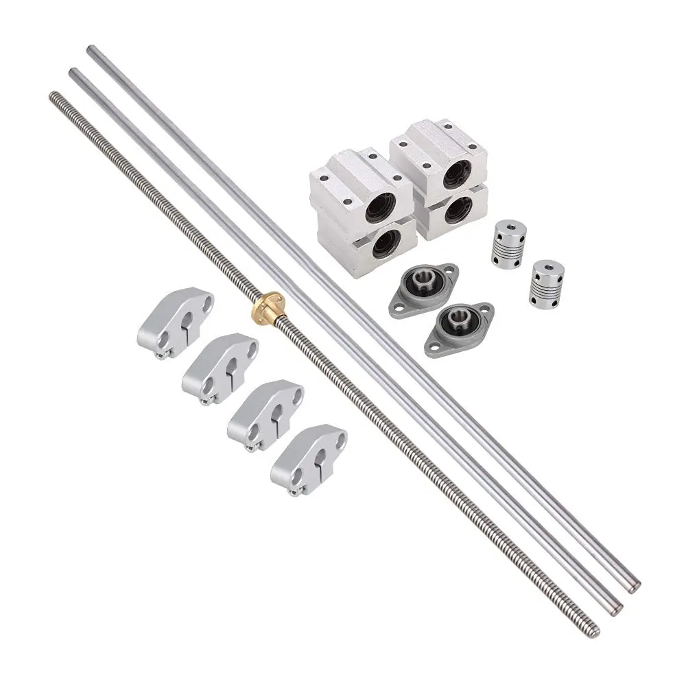 Vertical 2mm L500mm Lead Screw Linear Optical Axis Bearing Set Silver 
