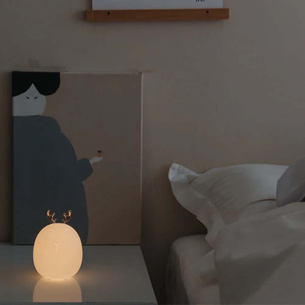 SuperNight Cartoon Rabbit Deer LED Ambient Night Light Cute Silicone Animal Chargeable Touch Sensor Kids Baby Bedside Table Lamp (4)
