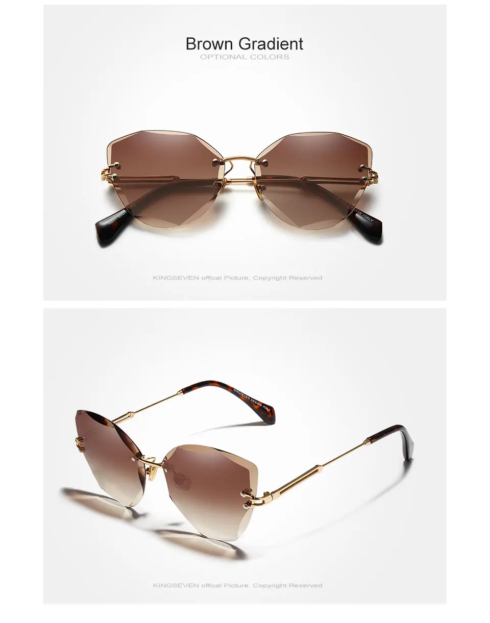KINGSEVEN New Rimless Sunglasses Women Vintage Alloy Frame