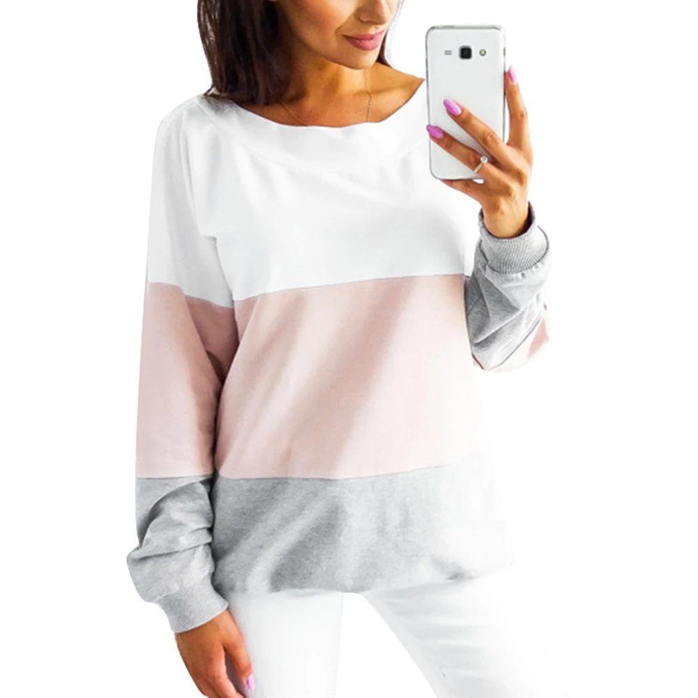 

New Sexy V Back Bandage Color Block Women Soft Long Sleeve Sweatshirts All-Match Top