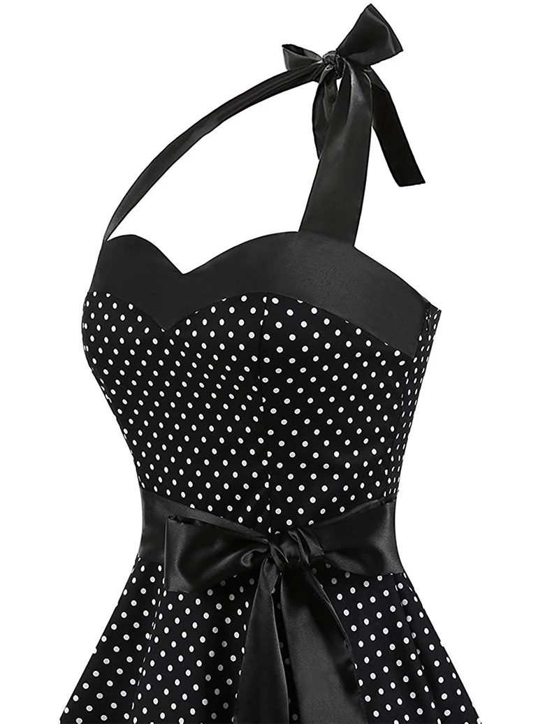 Kostlich Summer Dot Dress Sexy Halter Backless Women Vintage Dress Swing Elegant Party Dresses Plus Size Sashes With Bow Tie (11)