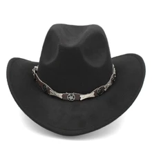 Mistdawn, Ретро стиль, для женщин и мужчин, ковбойская шляпа, для конного спорта, ковбойская Кепка, жесткая, с широкими полями, с кожаным ремешком, размер 56-58 см