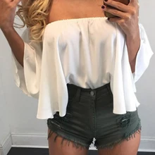 Stylish Women Off Shoulder Casual Blouse Shirt Tops Strapless Solid Color