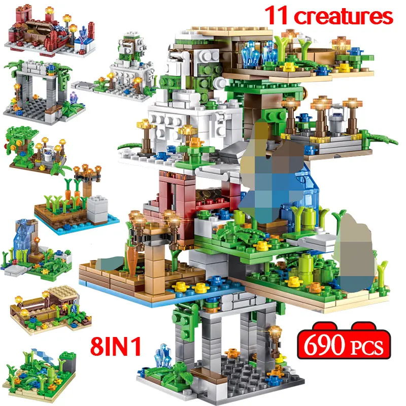 

690PCS 8 IN 1 My World Hanging Garden Tree House Building Blocks LegoINGLYS Minecrafted Figure Bricks Toys for Children Gifts