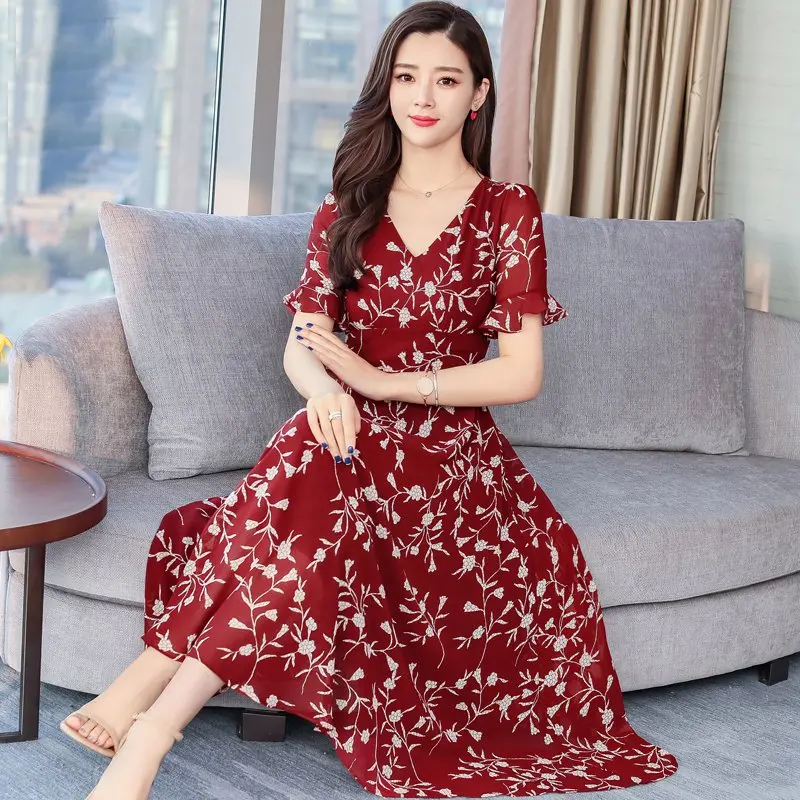 

Womens Bell sleeve Dresses 2019 elegant Floral Retro Vintage Robe Rockabilly Swing Pinup Vestidos office ladies Party Dress