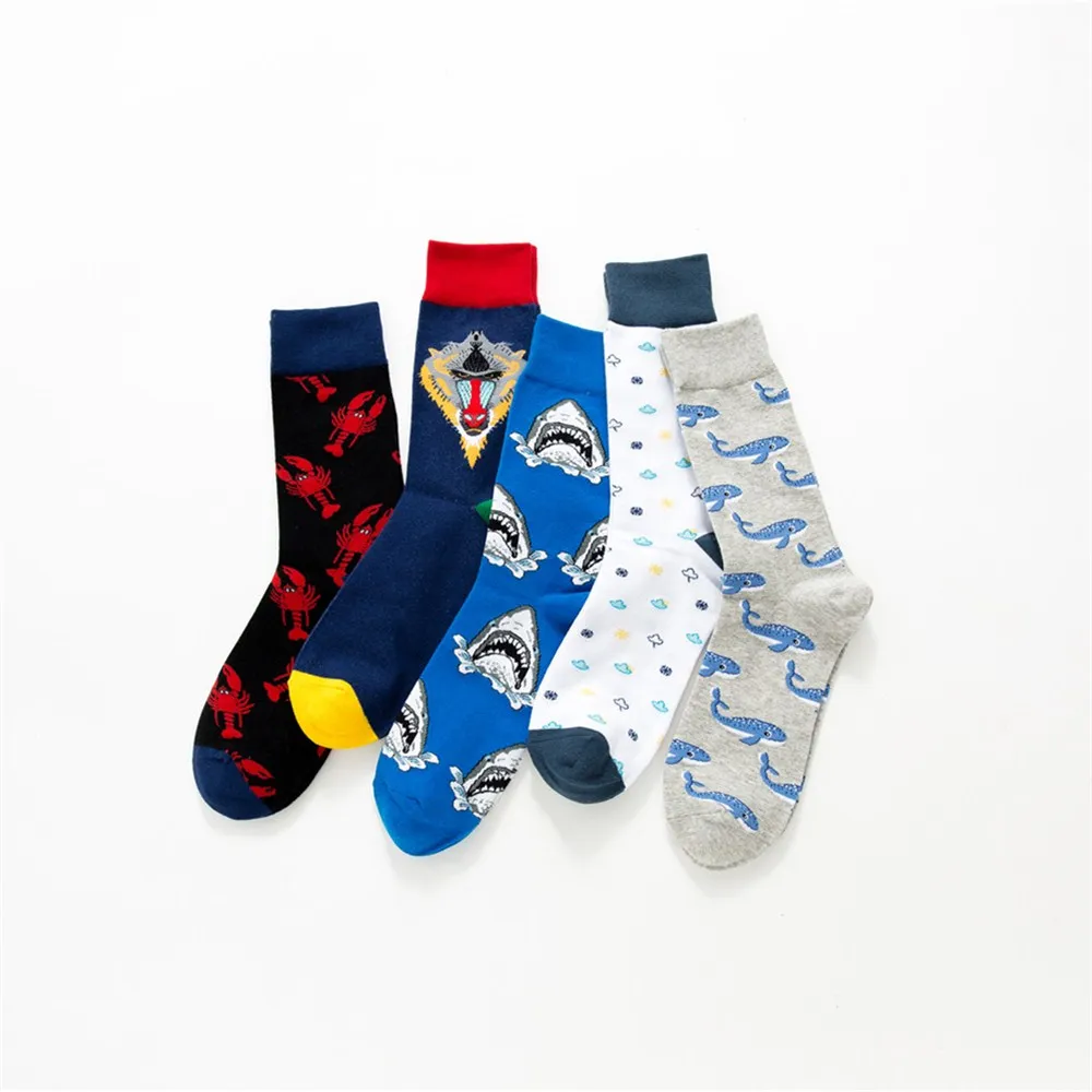 Men Fish Pattern Long Colorful Socks Men Cotton 5pair Fashion Socks for