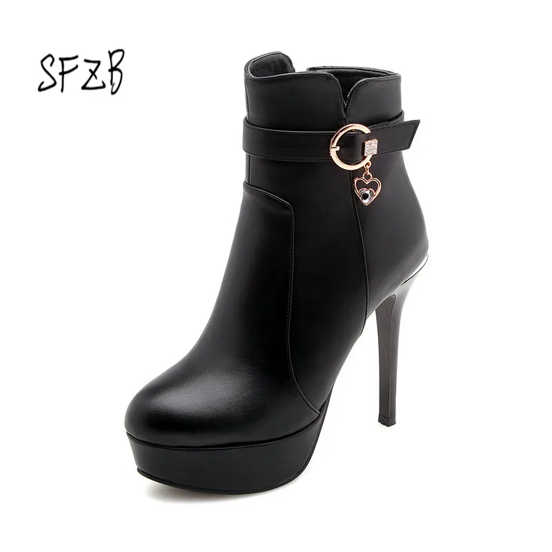 

SFZB PU leather platform boots woman ankle boots party zip solid women boots in spring autumn fashion wedding shoes