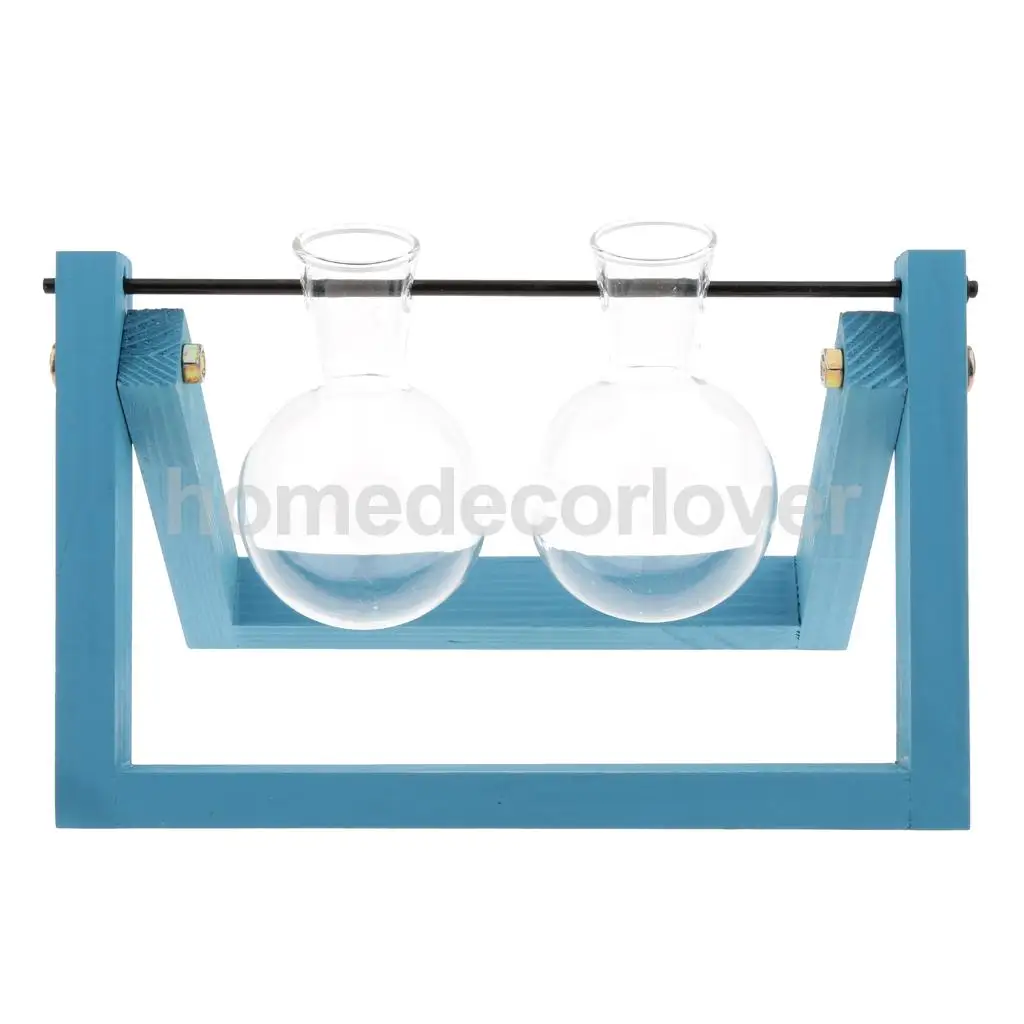 Tabletop Wood Stand Glass Flower Vase Plant Planter Hydroponic Container Home Decor