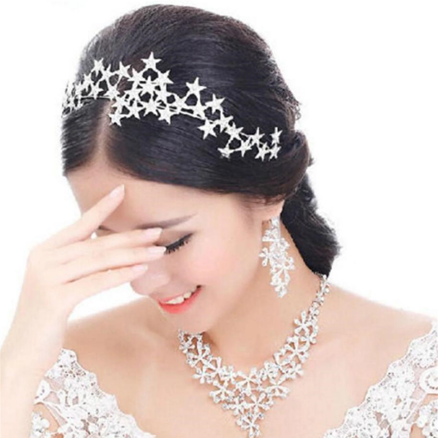 Crystal Star Tiara Crown for Women jewelry set hair accessory bridal headwear hair band crown