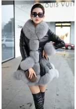 New Style Trendy Women Slim Winter Warm Faux Fur Leather Coat Solid Pattern Fur Collar Ladies Elegant Coat
