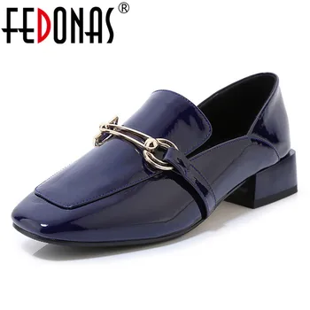 

FEDONAS Genuine Cow Leather Women Classic Pumps Metal Square Toe Med Heels Shoes Woman Spring Autumn Basic Casual Female Shoes
