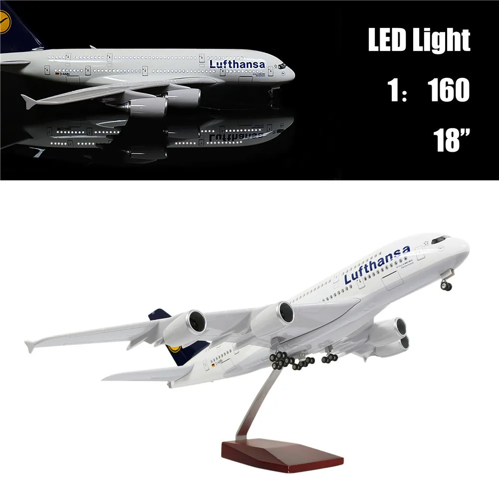 46 см 1: 160 литой под давлением модель самолета Lufthansa A380 с светодиодный светильник(сенсорный или звуковой контроль) самолет для украшения или подарка