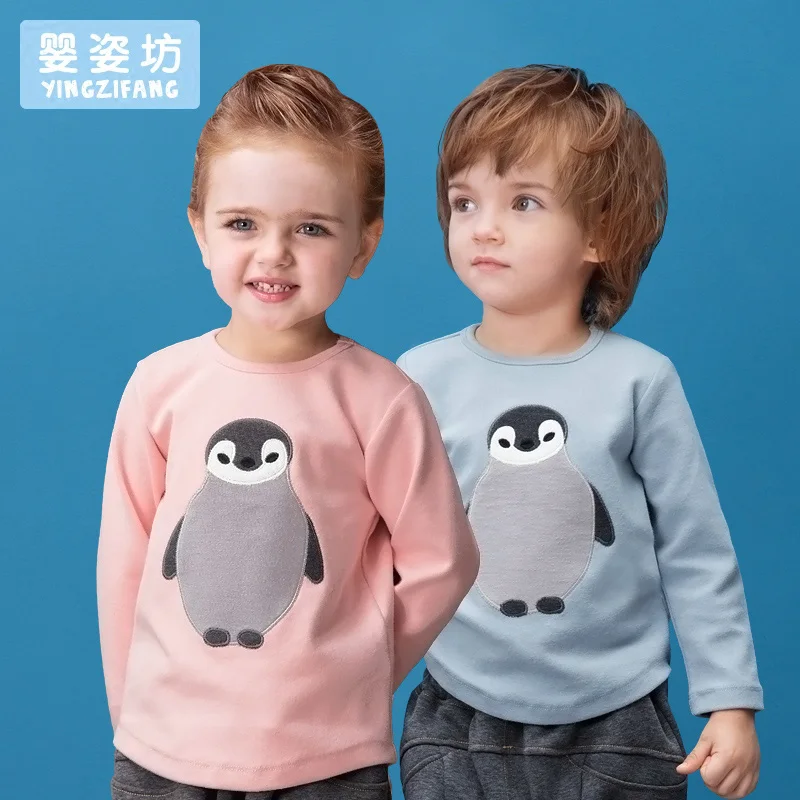 

Toddler Sale Special Offer little boy girls Autumn Unisex Casual Cute Sleeves Cotton Penguin baby Tees Kids infant T-shirts