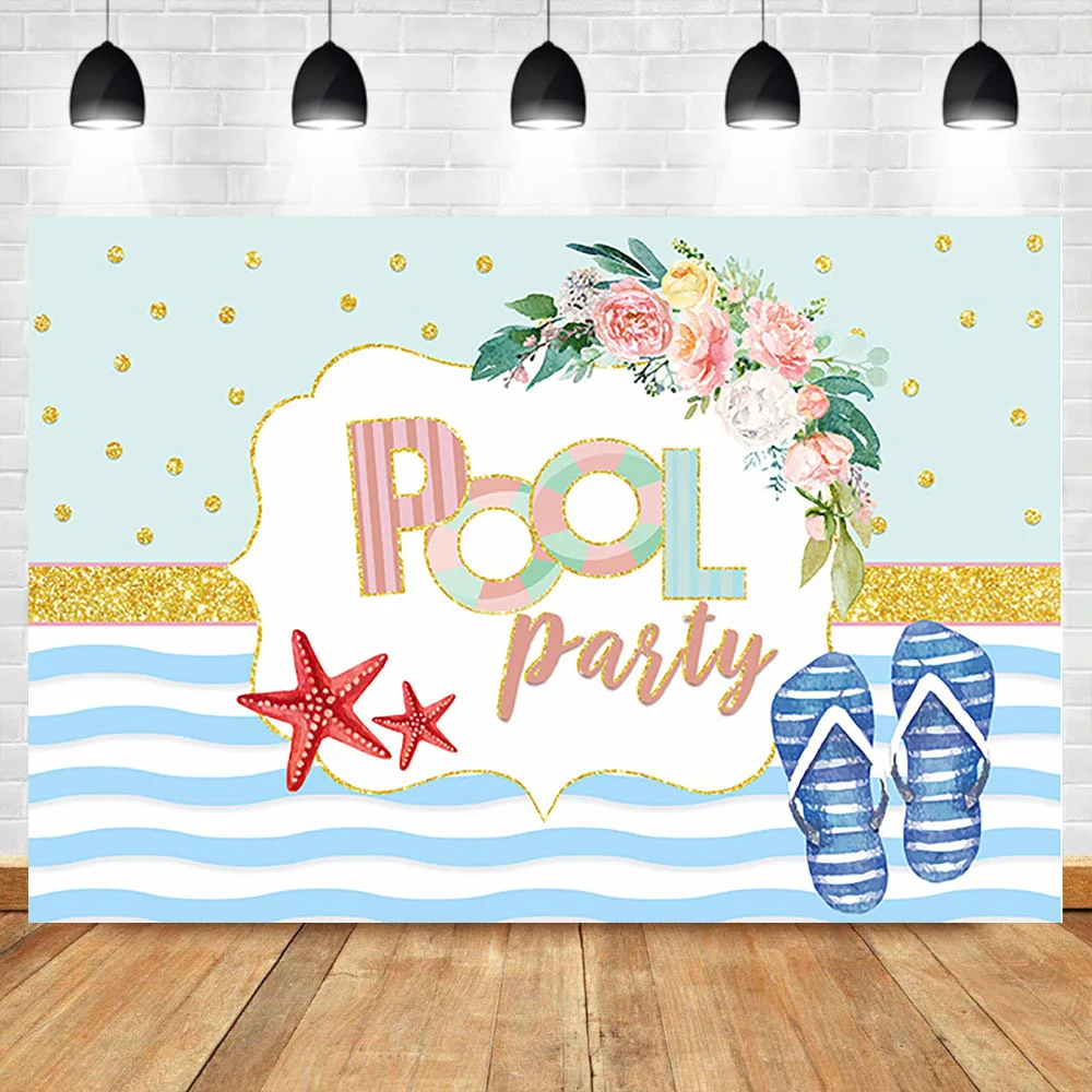 

NeoBack Pool Party Birthday Backdrop Summer Sandals Lifebuoy Photography Background Kids Child Birthday Vinyl Photo Backdrops