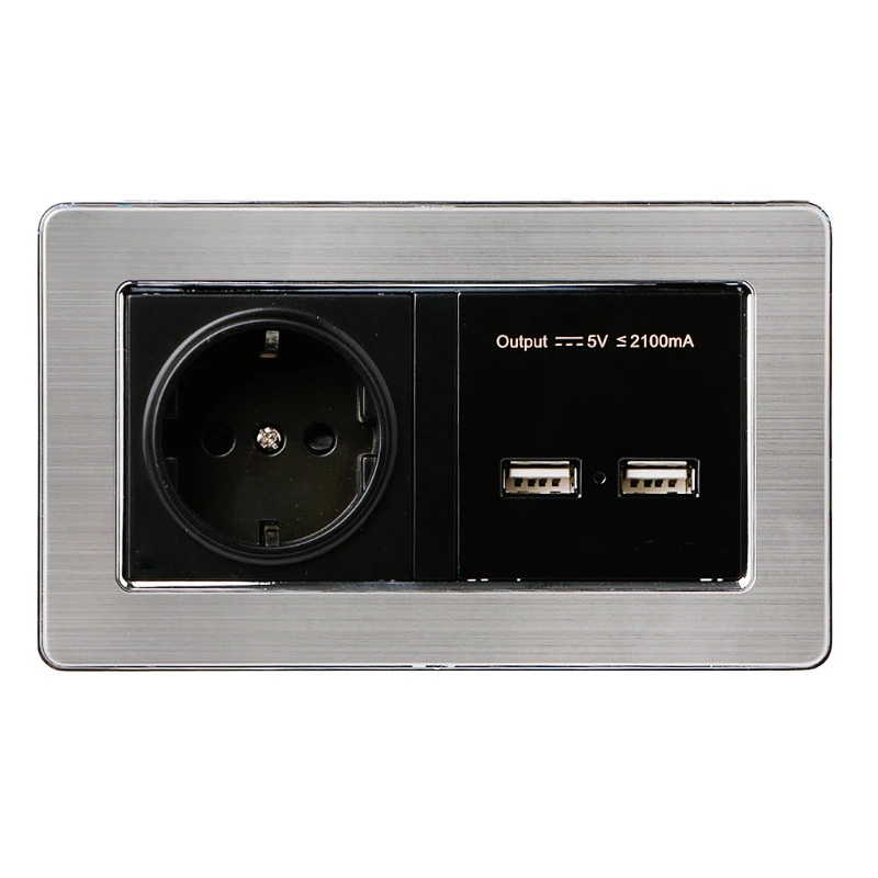 

EU Standard Power Socket With Dual USB Charging Port Mobile 5V 2.1A Output W-store D21_D