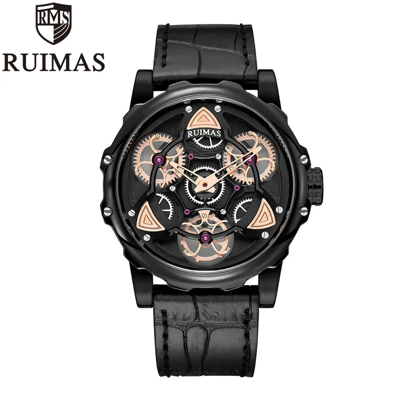 

Top Fashion Skeleton Men's Quartz Watch Creative Hollow Military Men Student Sports Wrist Watches Genuine Leather 30m Waterproof