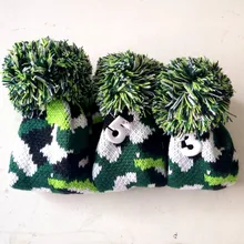 3 шт. цвета: зеленый, черный камуфляжной расцветки из шерсти Вязаный Гольф клуб FW драйвер помпон крышка 1#3#5# разъемная застежка-молния для гольфовая клюшка "Вуд"