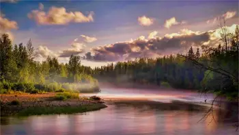 

Beautiful great peaceful nature landscape river mist sunset Alaska long exposure 4' Size Home Decoration Canvas Poster Print
