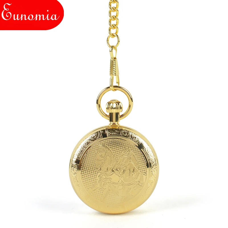 Luxury Royal Yellow Gold Mechanical Pocket Watch Key Chain Necklace