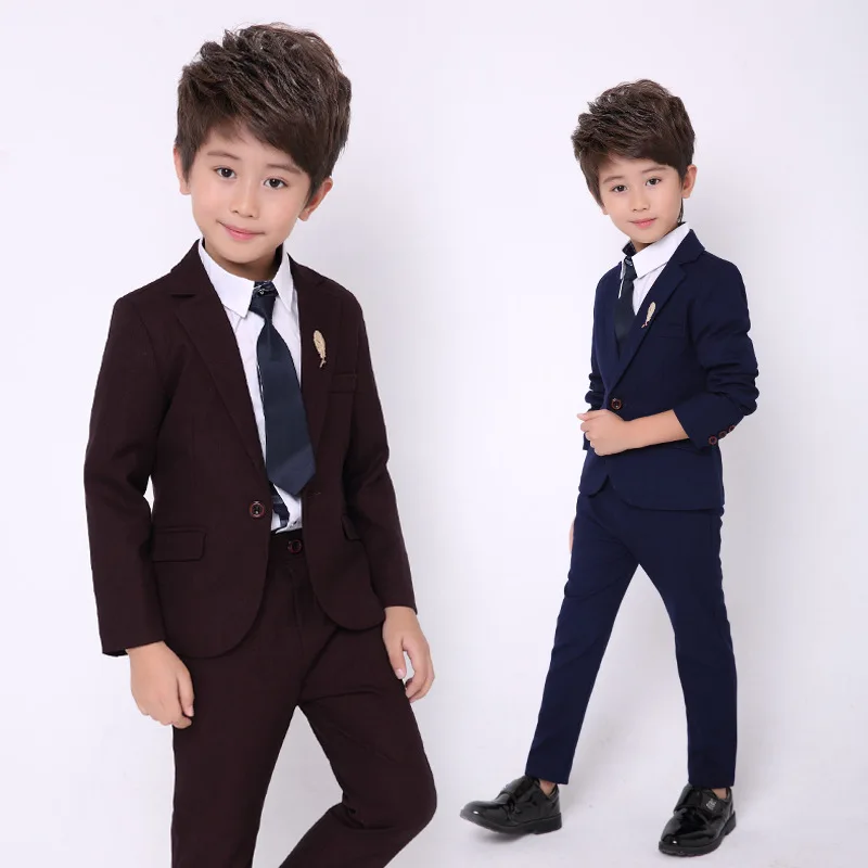 

2019 Boys Wedding Suit England Style Gentle Boys Formal Tuxedos Suit Jacket + Pants + Shirts + Tie 4Pcs Set H39