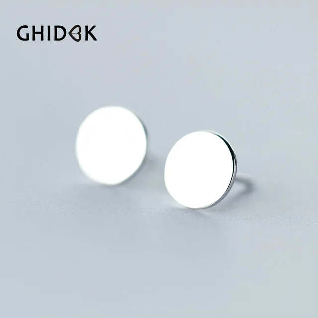 Ghidbk Simple Style 925 Sterling Sliver Round Shape Ear Studs Smooth Ghidbk Simple Style 925 Sterling Sliver Round Shape Ear Studs Smooth Geometric Stud Earrings Coin Disc