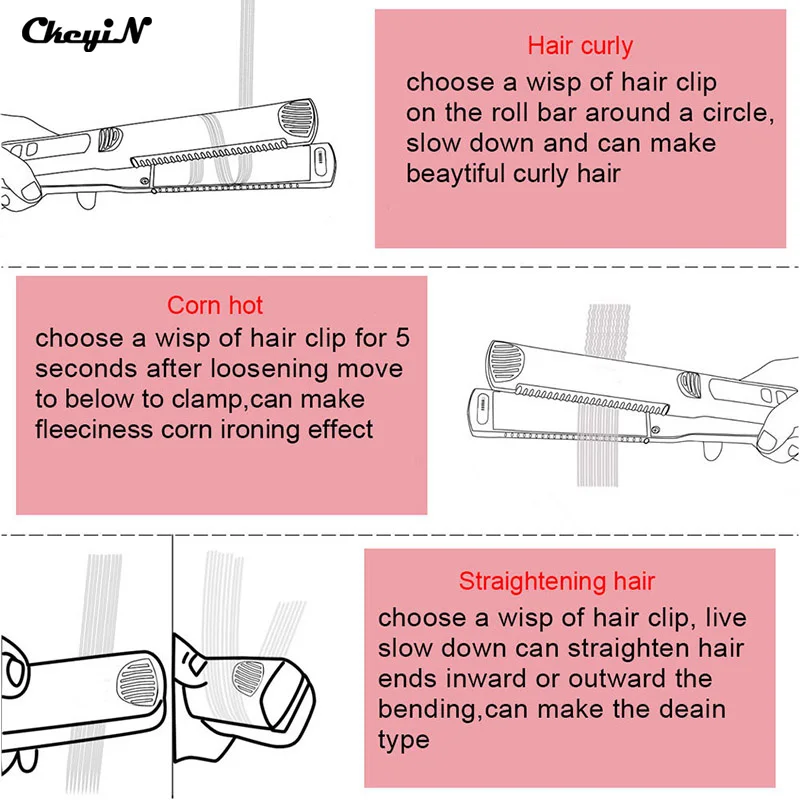 CkeyiN Многофункциональный 3 в 1 Керамический выпрямитель для волос, утюжок для выпрямления кукурузной пластины, щипцы для завивки волос, инструмент для укладки 28