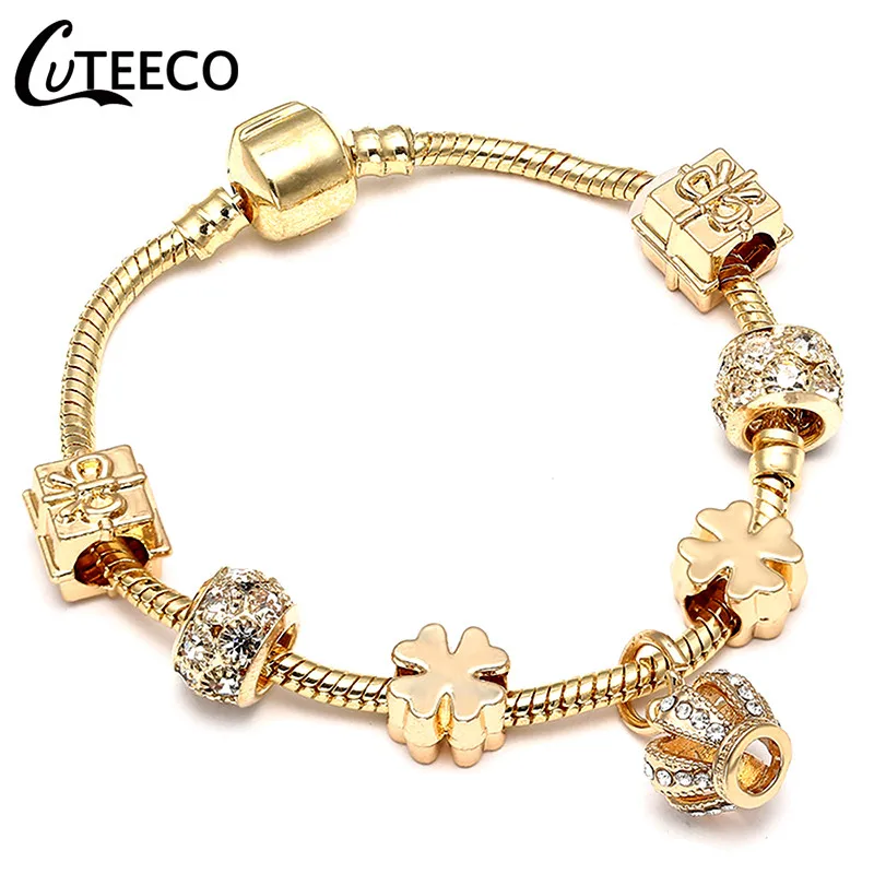 CUTEECO стиль Королевский кристалл браслет с шармом с короной Fit Золотая цветная змеиная цепь брендовые браслеты и браслеты для женщин ювелирные изделия - Окраска металла: AE044