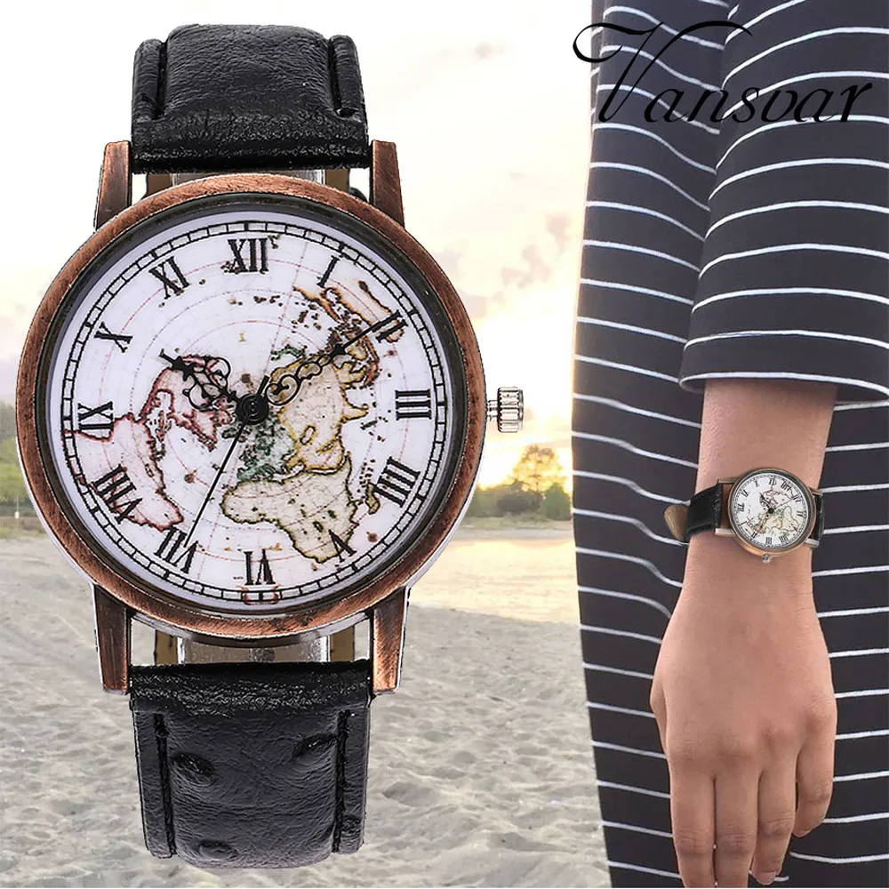 Хит продаж женские часы в стиле ретро с рисунком карты кварцевые наручные