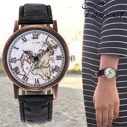 Лучшие продажи женские часы в ретро стиле карта шаблон женские часы с циферблатом наручные часы повседневные кожаный ремешок Часы Relogio