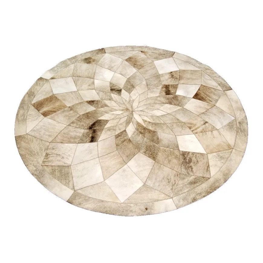 

patchwork cowhide rug carpet CIRCLE DIAMOND LIGHT BEIGE