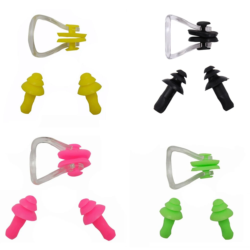 Soft Silicone Swimming Earplugs Nose Clips + 2 Ear Plugs Gear With A Case Box Set Pool Accessories Water Sports Protection