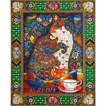 

Special Shaped Diamond Painting Cat DIY Diamond Embroidery Crystal Shining Round Diamond Mosaic Picture Of Rhinestones 40x50cm