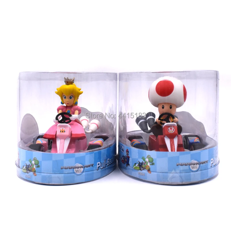 7 pcs/lot Anime Super Mario Bros Kart Pull Back Car Donkey Kong Peach  Toad  Luigi PVC Action Figure Doll Collectible Model Toy 
