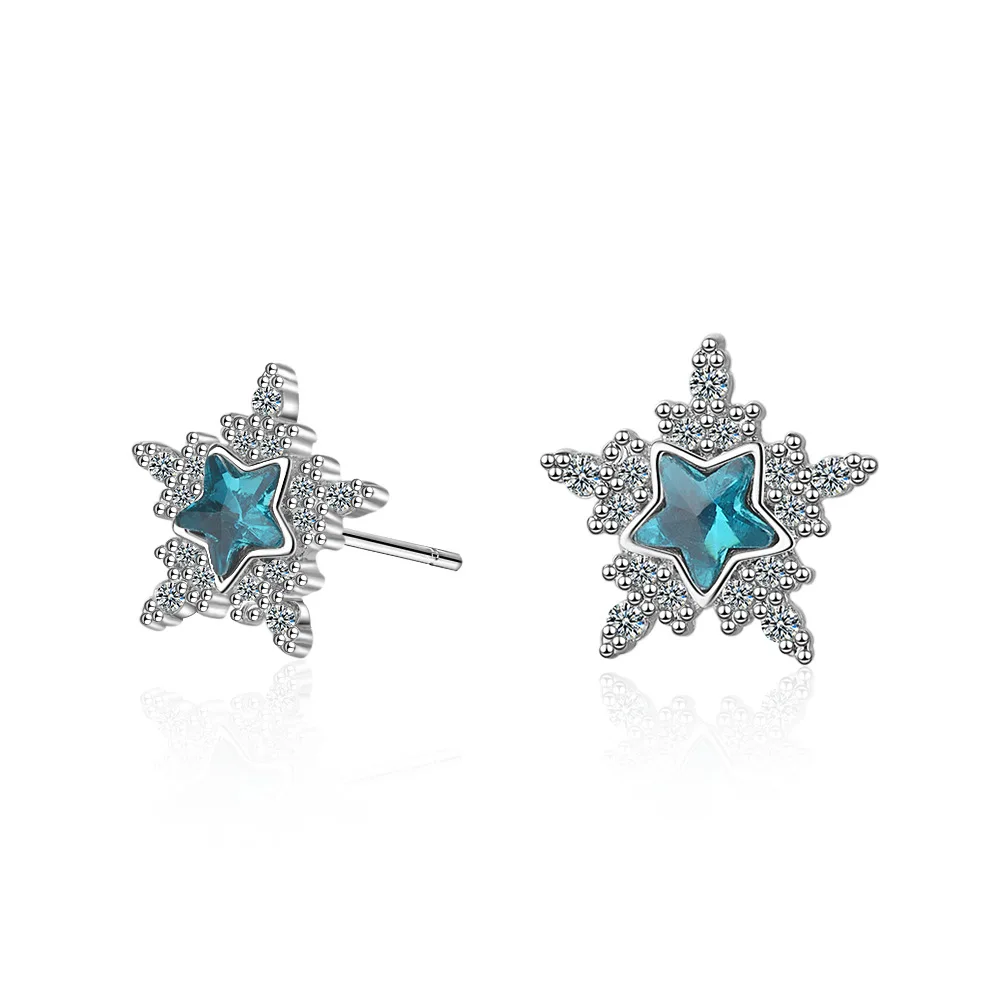 

Trendy Blue Star Shine Cubic Zirconia 925 Sterling Silver Lady Stud Earrings Wholesale Jewelry For Women Birthday Gift No Fade